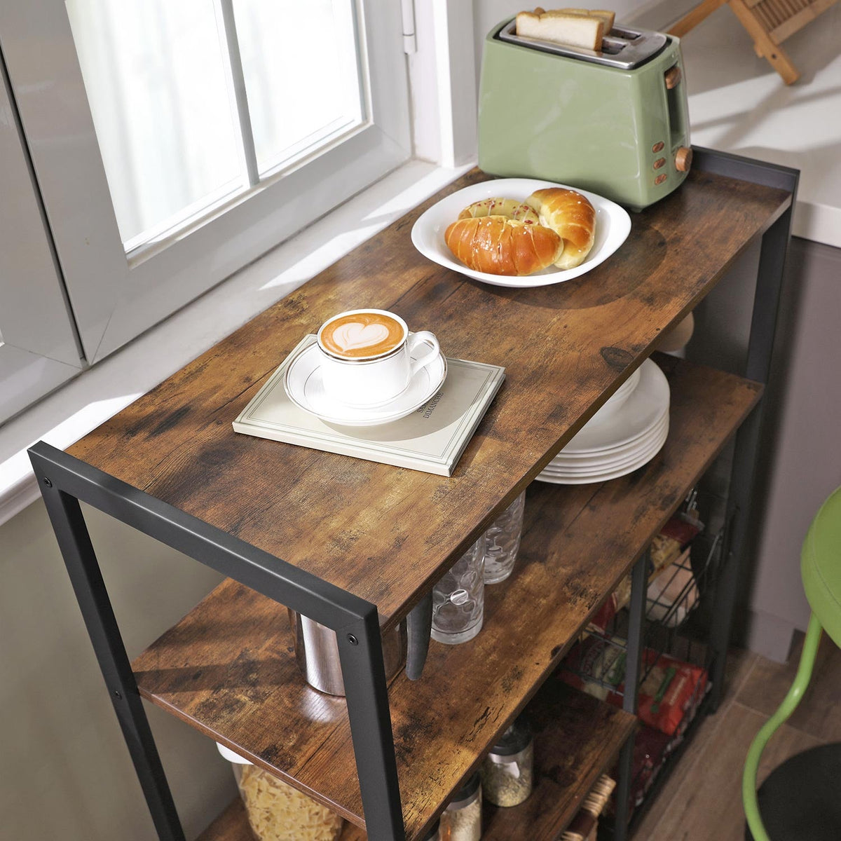 Keukenrek met Haken en Mandjes – Industrieel Design – Compact en Functioneel – 80 cm Breed