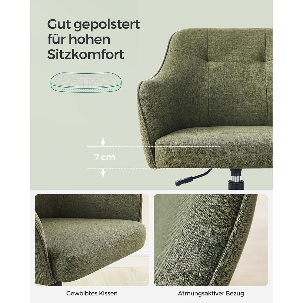 Bureaustoel met Armleuningen – In Hoogte Verstelbaar – Comfortabele Bekleding – 64 cm Breed