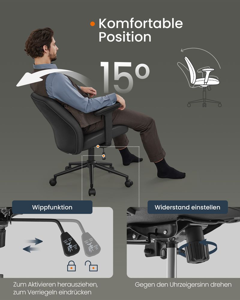 Bureaustoel Modern – Ergonomisch Design – In Hoogte Verstelbaar – Ademende Bekleding – Tot 120 kg