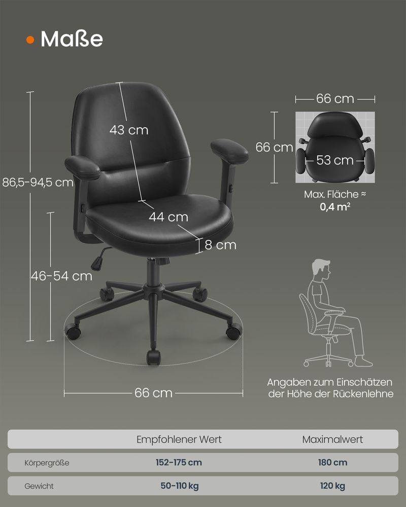 Bureaustoel Modern – Ergonomisch Design – In Hoogte Verstelbaar – Ademende Bekleding – Tot 120 kg