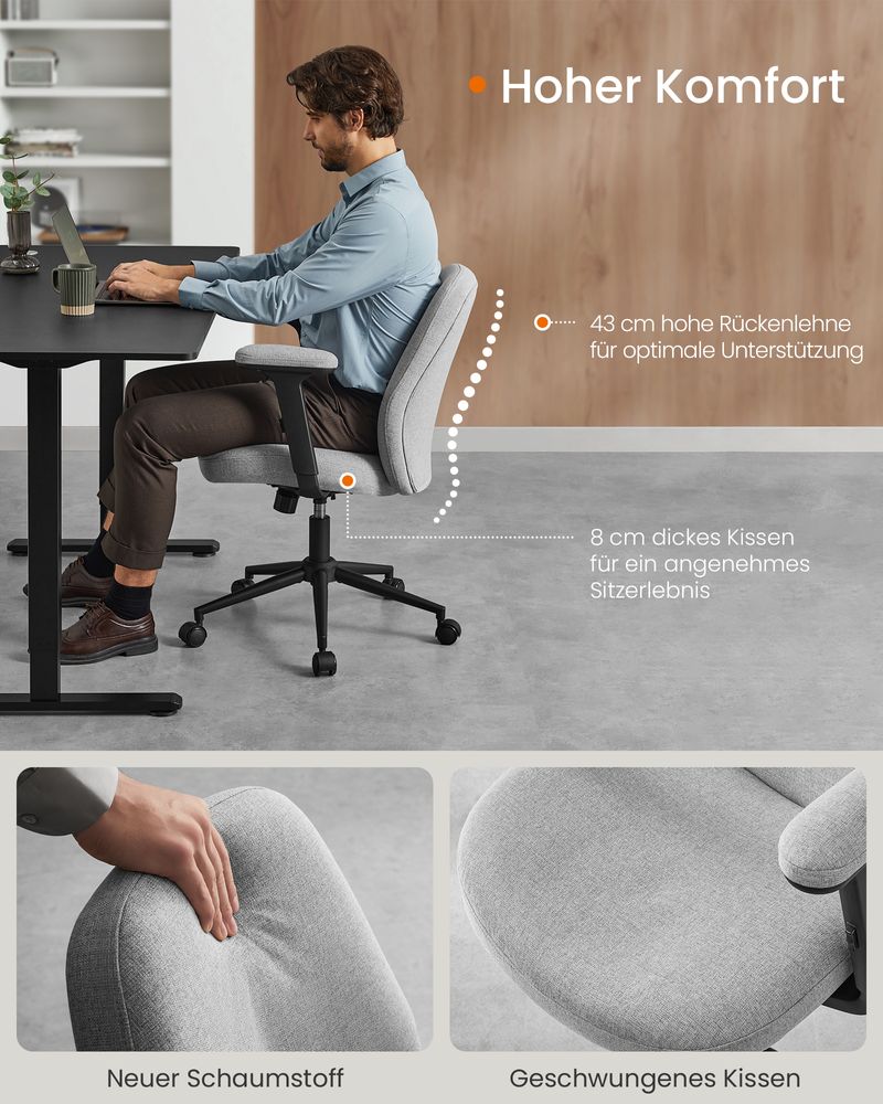 Bureaustoel Modern – Ergonomisch Design – In Hoogte Verstelbaar – Ademende Bekleding – Tot 120 kg