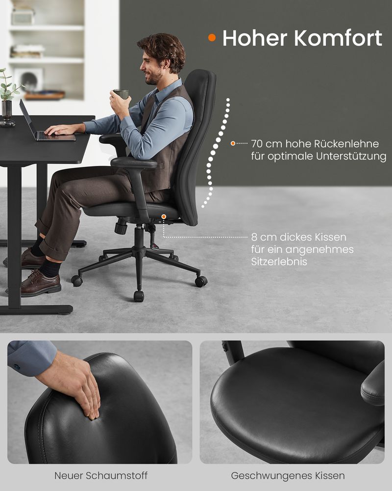 Ergonomische Bureaustoel Zwart – Verstelbaar – PU-Lederen Bekleding – Tot 150 kg Draagvermogen