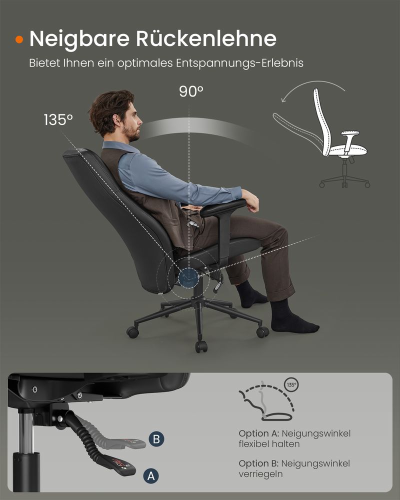 Ergonomische Bureaustoel Zwart – Verstelbaar – PU-Lederen Bekleding – Tot 150 kg Draagvermogen