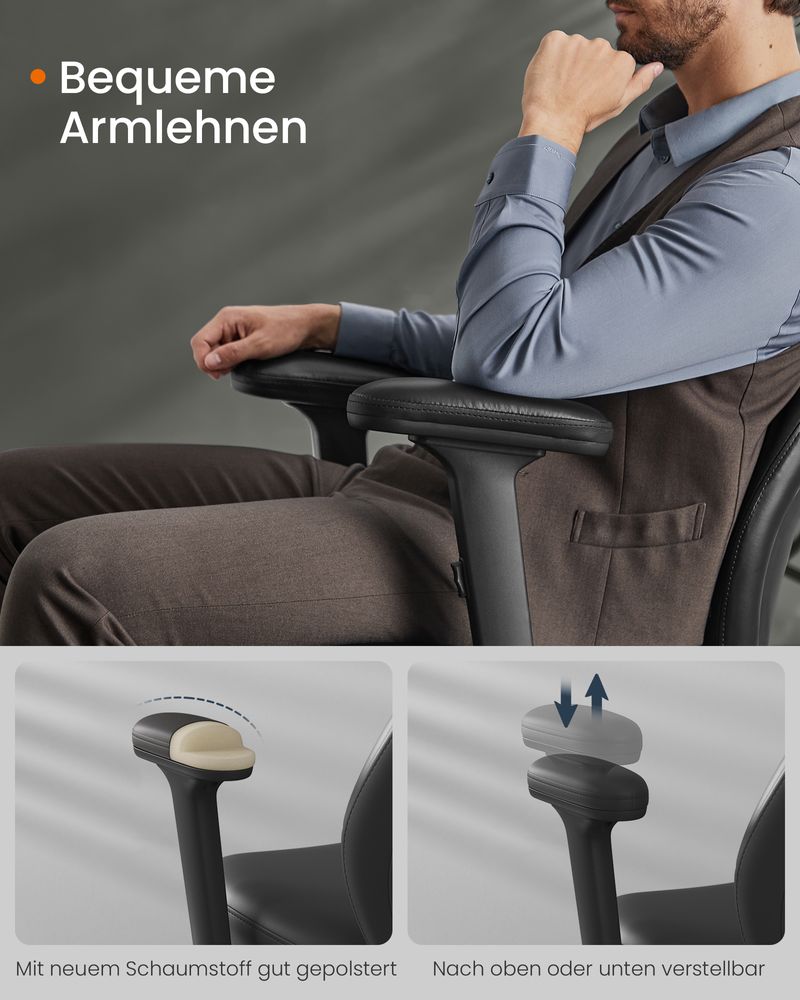 Ergonomische Bureaustoel Zwart – Verstelbaar – PU-Lederen Bekleding – Tot 150 kg Draagvermogen