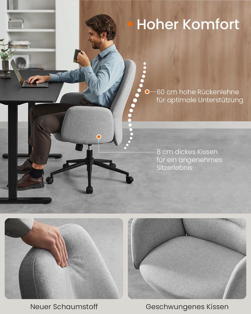 Ergonomische Bureaustoel – Ademend Linnenmix – Verstelbaar – Modern Design – Tot 150 kg Draagvermogen