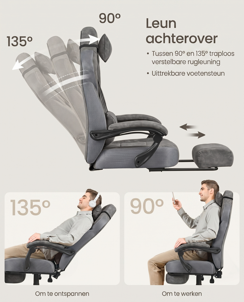 Gamestoel met Voetsteun – Ergonomisch – Kantelbaar – Extra Breed Zitvlak – In Hoogte Verstelbaar
