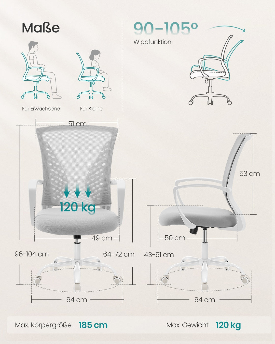 Ergonomische Bureaustoel – Mesh Rugleuning – In Hoogte Verstelbaar – Wipfunctie