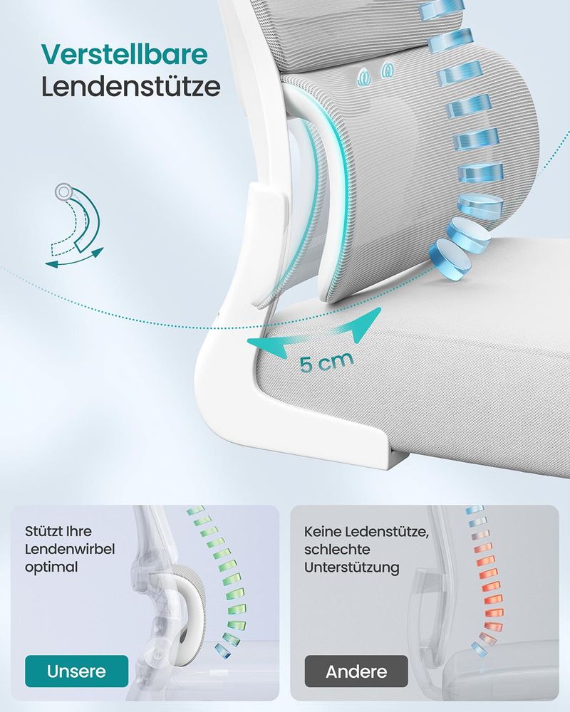 Ergonomische Bureaustoel – Mesh Rugleuning met Lendensteun – Verstelbare Hoofdsteun – Kantelbaar tot 120 kg