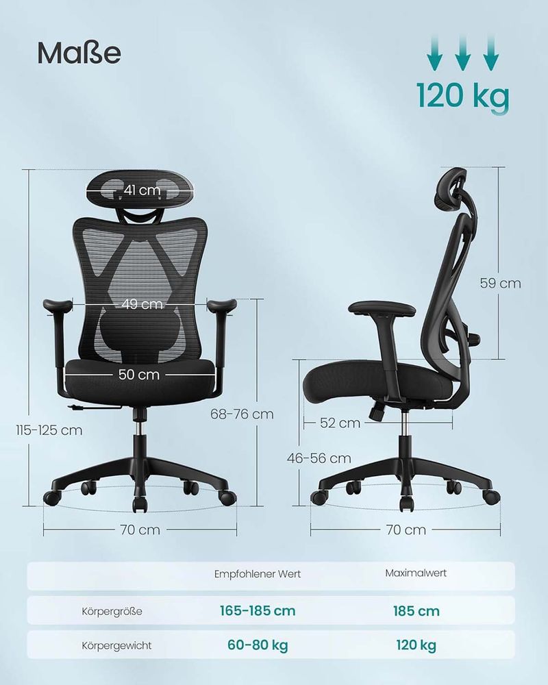 Ergonomische Bureaustoel – Verstelbare Hoofdsteun En Lendensteun – Mesh Office Chair – Belastbaar Tot 150 kg