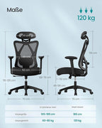 Ergonomische Bureaustoel – Verstelbare Hoofdsteun En Lendensteun – Mesh Office Chair – Belastbaar Tot 150 kg
