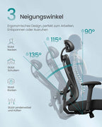 Ergonomische Bureaustoel – Verstelbare Hoofdsteun En Lendensteun – Mesh Office Chair – Belastbaar Tot 150 kg