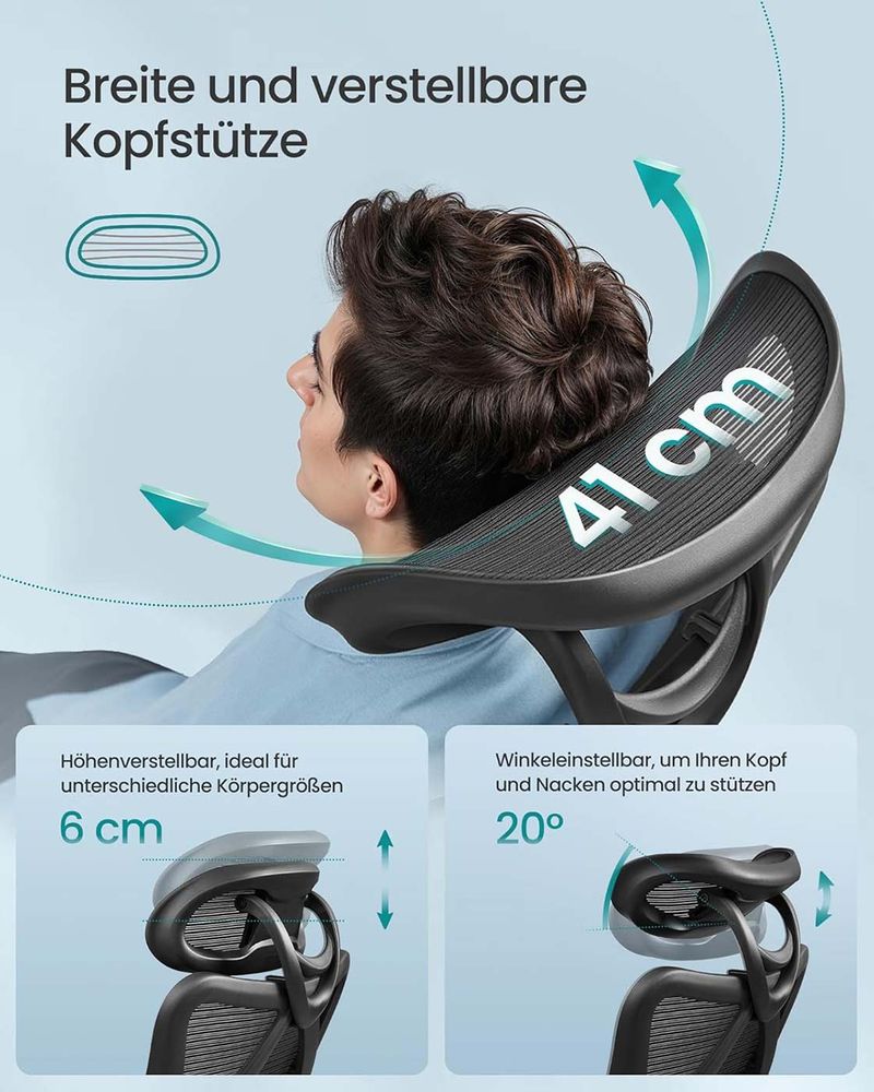 Ergonomische Bureaustoel – Verstelbare Hoofdsteun En Lendensteun – Mesh Office Chair – Belastbaar Tot 150 kg