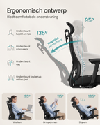 Ergonomische Bureaustoel – Verstelbare Lendensteun – Ademend Netweefsel – Kantelfunctie – Draagvermogen 150 kg