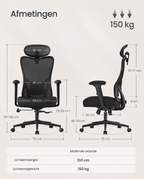 Ergonomische Bureaustoel – Verstelbare Lendensteun – Ademend Netweefsel – Kantelfunctie – Draagvermogen 150 kg