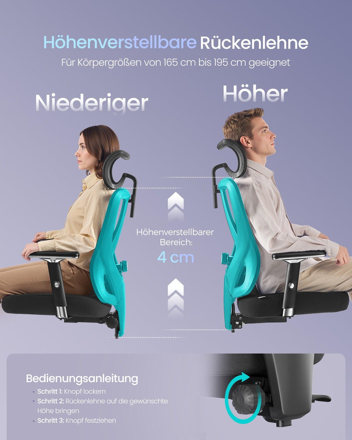 Ergonomische Bureaustoel – Verstelbare Lendensteun en Hoofdsteun – Tot 150 kg