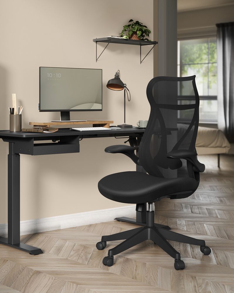 Ergonomische Bureaustoel – Met Hoofdsteun, Lendensteun en Opvouwbare Armleuningen – S-vormige Rugleuning – Tot 150 kg Draagvermogen