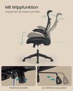 Ergonomische Bureaustoel – Met Hoofdsteun, Lendensteun en Opvouwbare Armleuningen – S-vormige Rugleuning – Tot 150 kg Draagvermogen