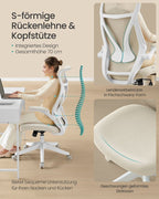Ergonomische Bureaustoel – Met Hoofdsteun, Lendensteun en Opvouwbare Armleuningen – S-vormige Rugleuning – Tot 150 kg Draagvermogen