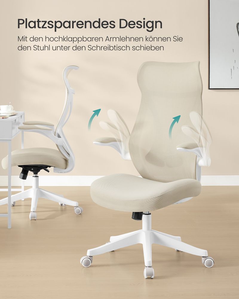 Ergonomische Bureaustoel – Met Hoofdsteun, Lendensteun en Opvouwbare Armleuningen – S-vormige Rugleuning – Tot 150 kg Draagvermogen