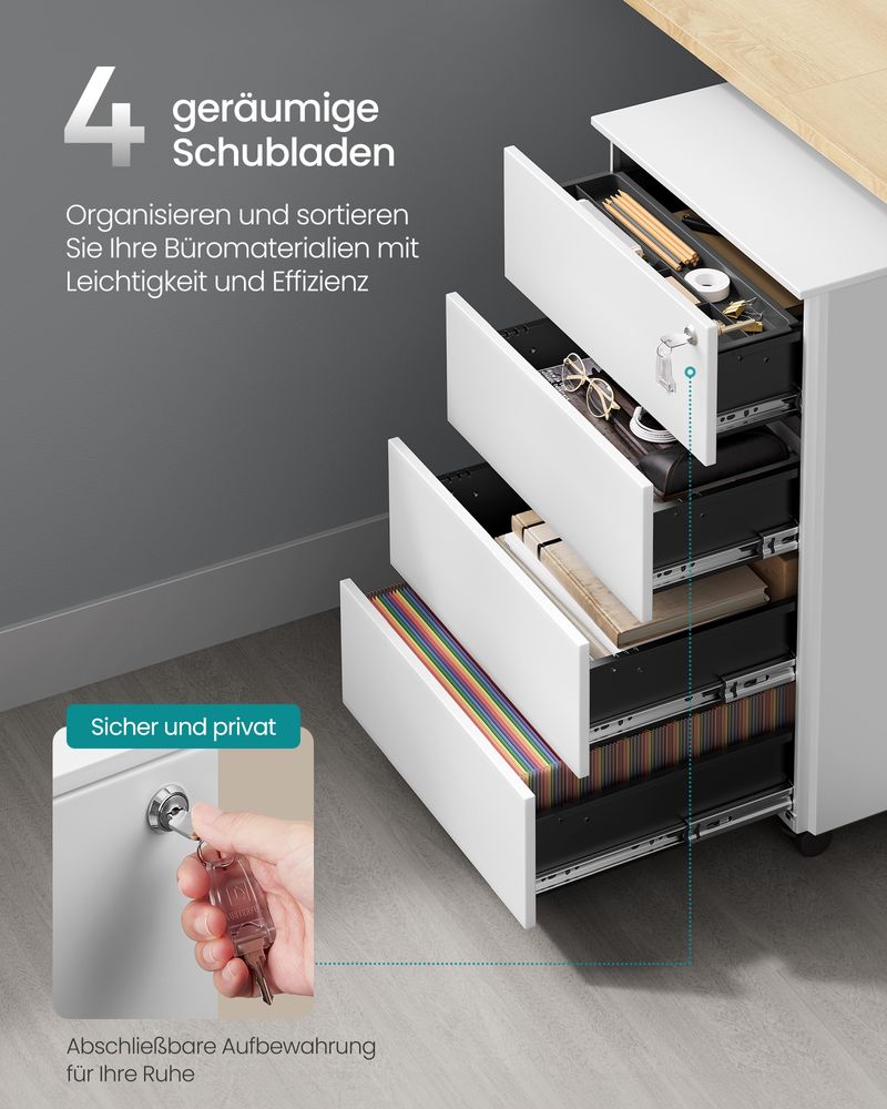 Metalen Ladeblok Met 3 Laden – Compacte Kantooropberger op Wielen – Stevig en Veilig Design