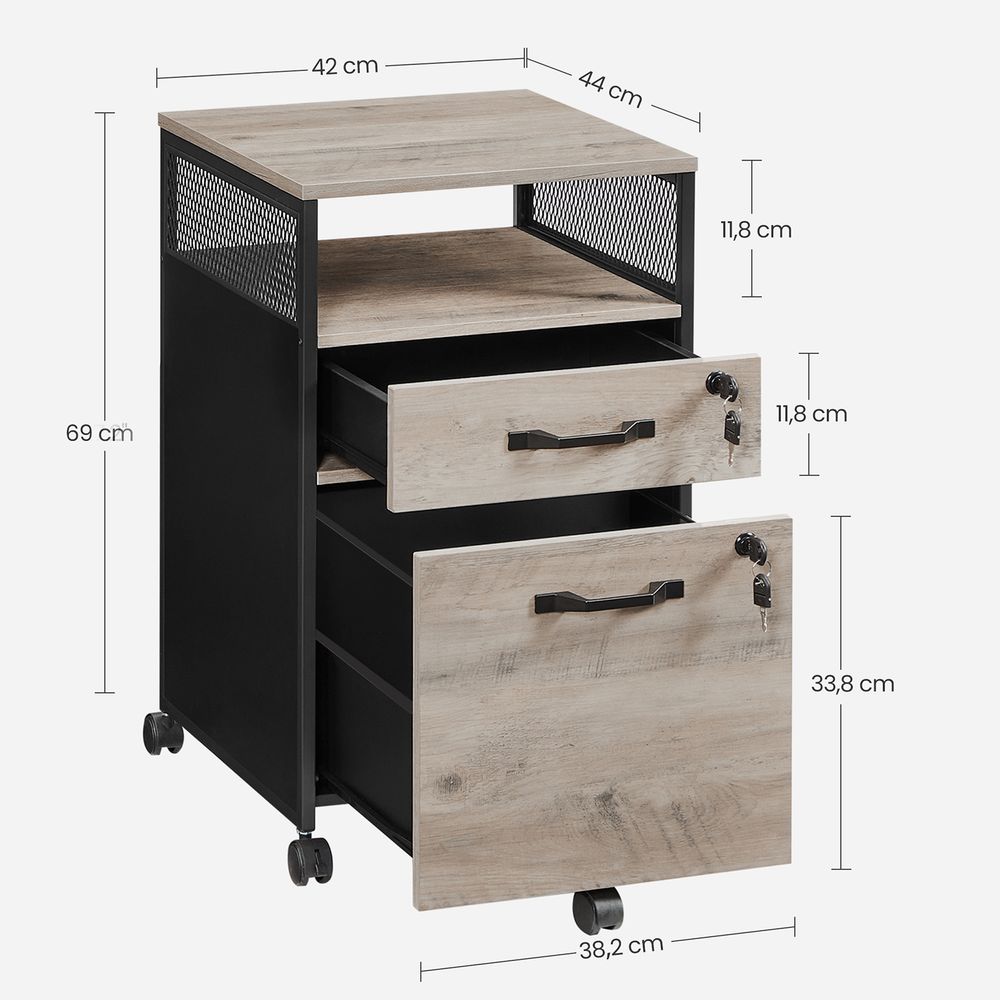 Mobiele Archiefkast met Laden – Industrieel Design – Hangmappenlade – 69 cm Hoog – Op Wielen – Tot 60 kg Draagvermogen