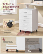 Rolcontainer met 5 Lades – 40 x 42 x 65,7 cm – Wit