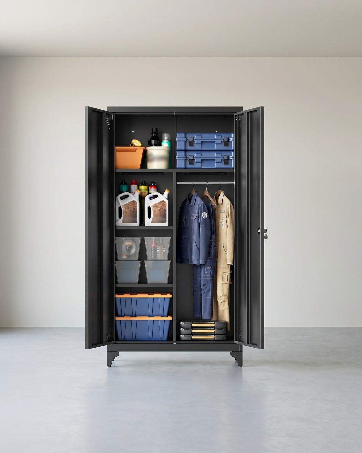 Opbergkast Staal – Met Hangstang En Legplanken – Afsluitbaar – Multifunctionele Kast