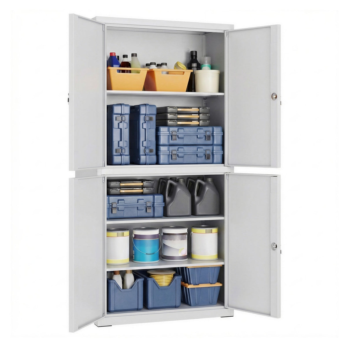 Archiefkast Metaal – 180 cm Hoog – 5 Niveaus met Deuren – Verstelbare Planken & Slot – Tot 125 kg Draagvermogen