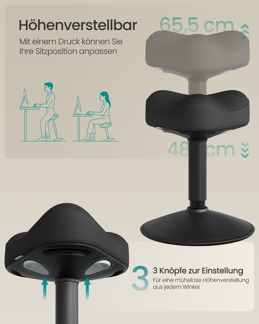 Ergonomische Werkkruk – In Hoogte Verstelbare Staande Kruk – 360° Kantelbaar – Antislip – Tot 130 kg