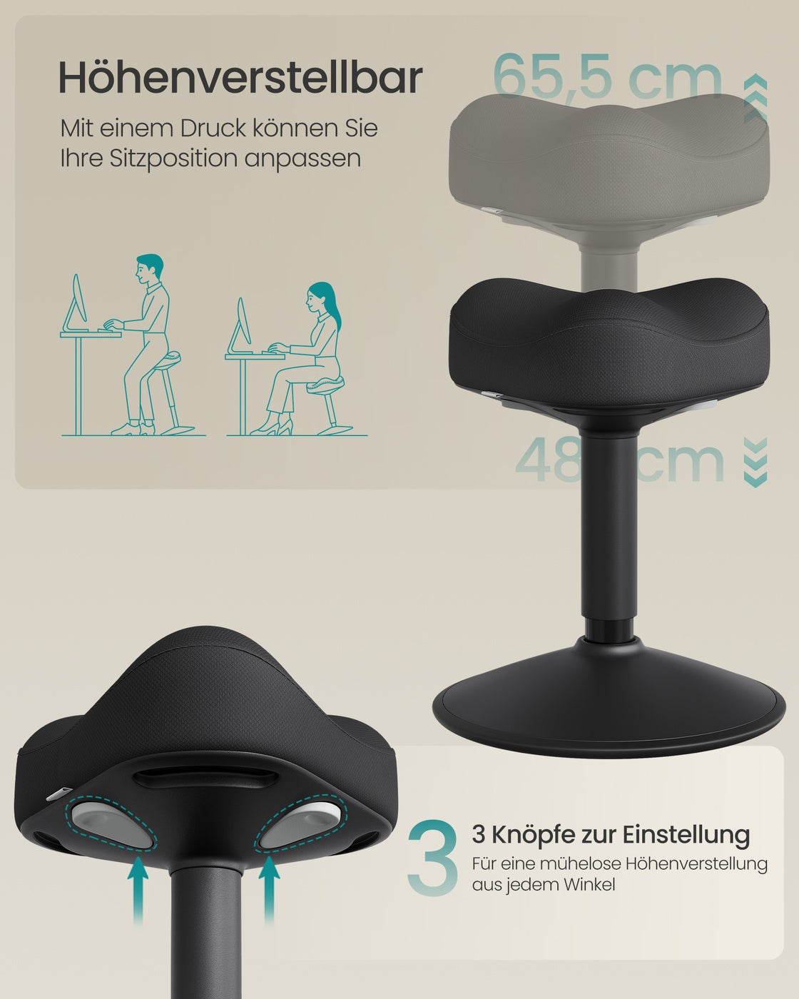 Ergonomische Werkkruk – In Hoogte Verstelbare Staande Kruk – 360° Kantelbaar – Antislip – Tot 130 kg