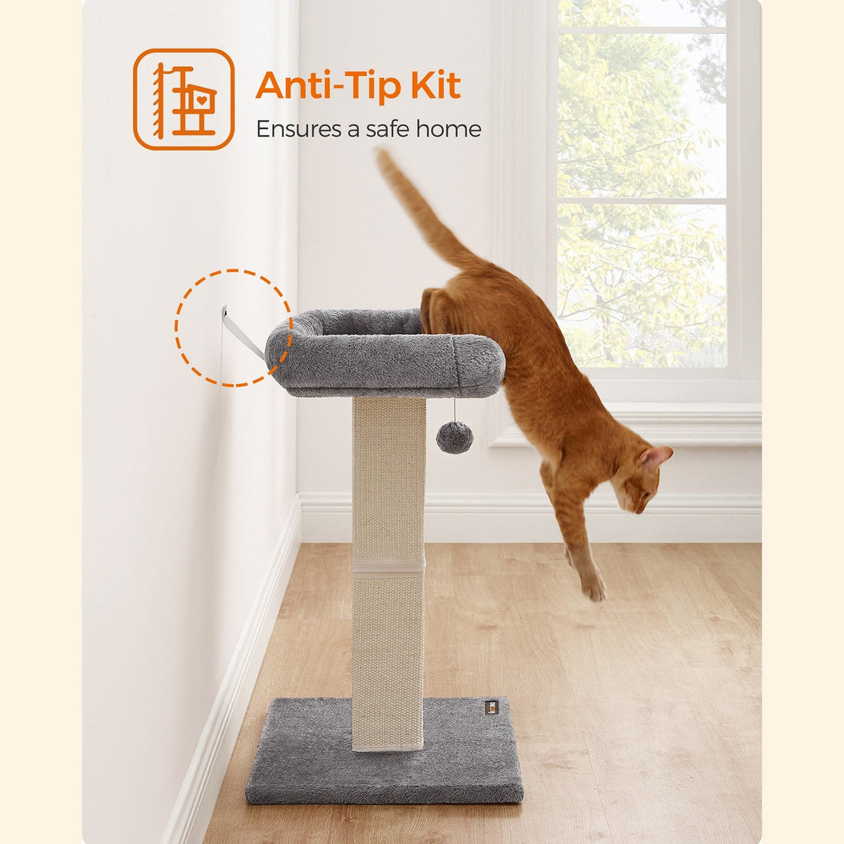 Krabpaal Met Verhoogd Ligbed - Stevige Sisal Krabzuil - Inclusief Speelbal