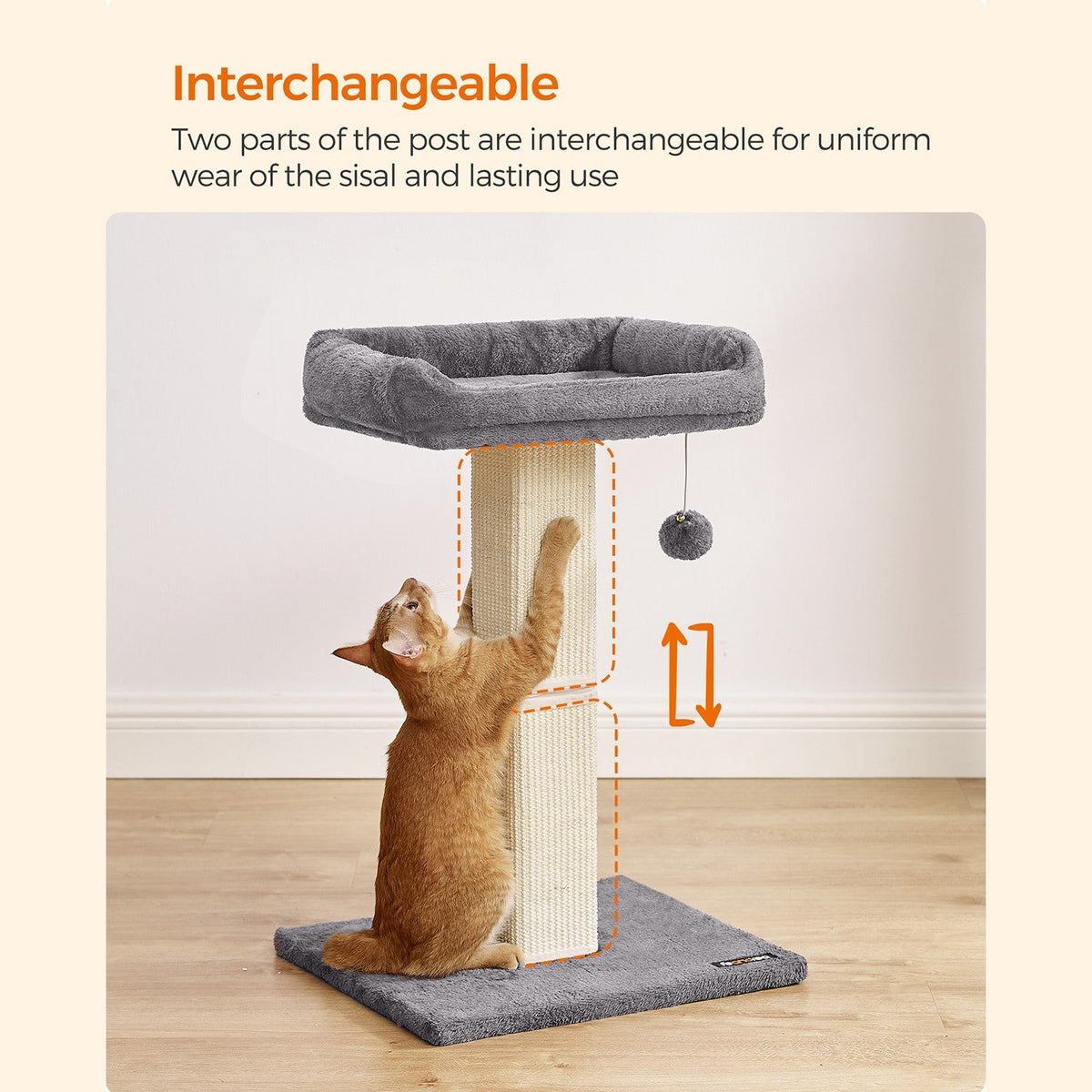 Krabpaal Met Verhoogd Ligbed - Stevige Sisal Krabzuil - Inclusief Speelbal