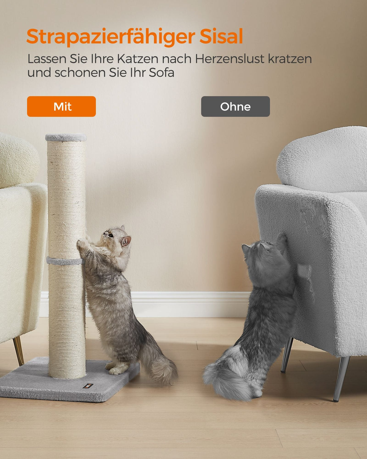 Kattenkrabpaal – 85 cm Hoog – Extra Dikke Sisalpaal – Stabiele Basis – Met Speelbal