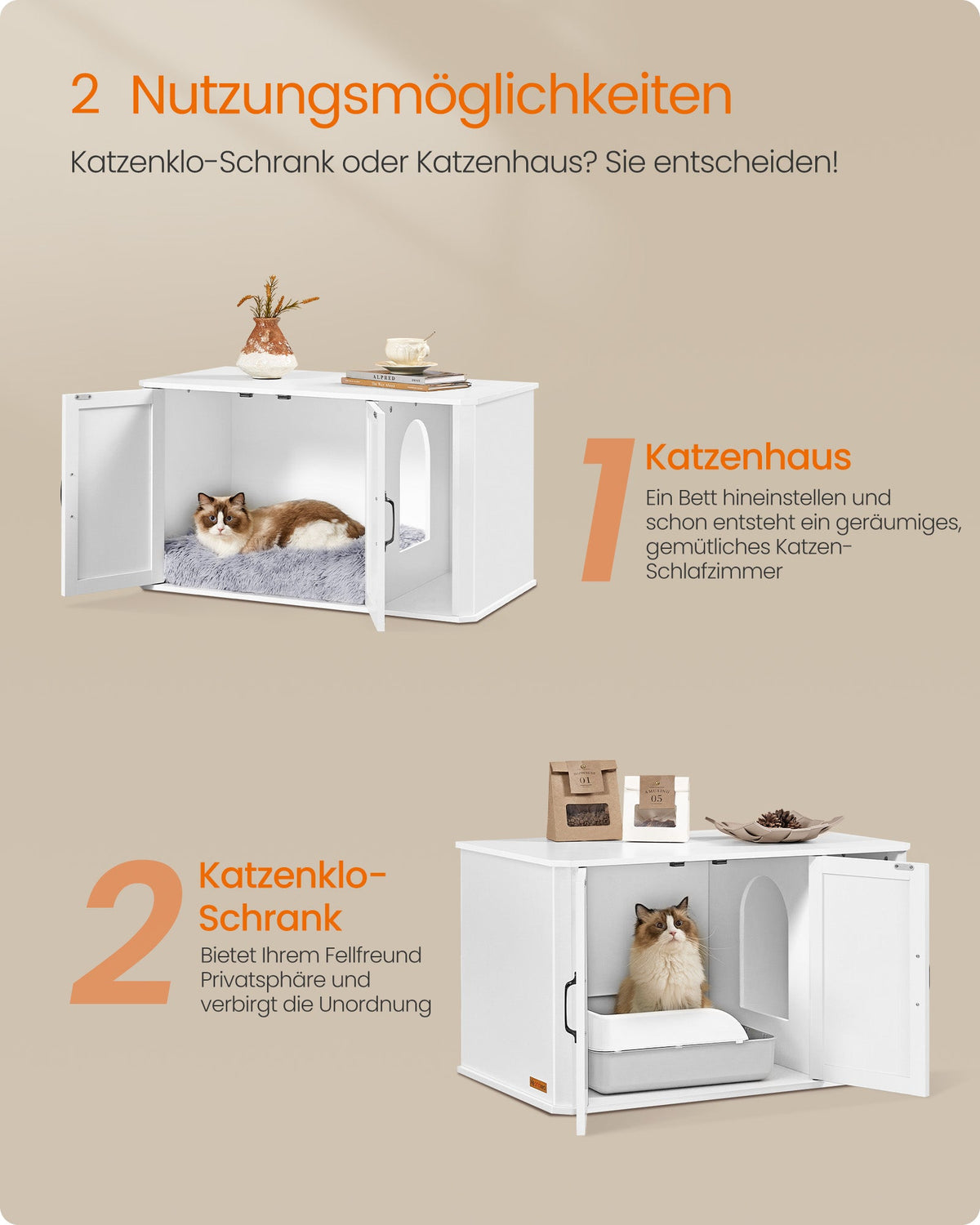 Kattenbak – Modern Design – Dubbele Deuren – Handgrepen – 85 x 48,5 x 50 cm – Spaanplaat