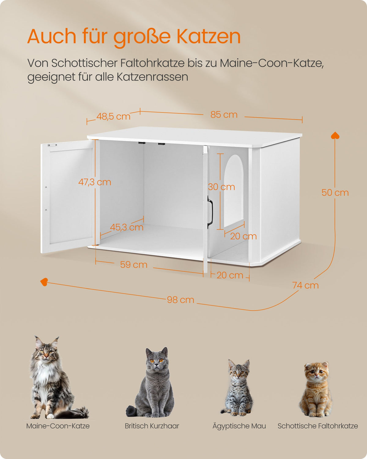 Kattenbak – Modern Design – Dubbele Deuren – Handgrepen – 85 x 48,5 x 50 cm – Spaanplaat