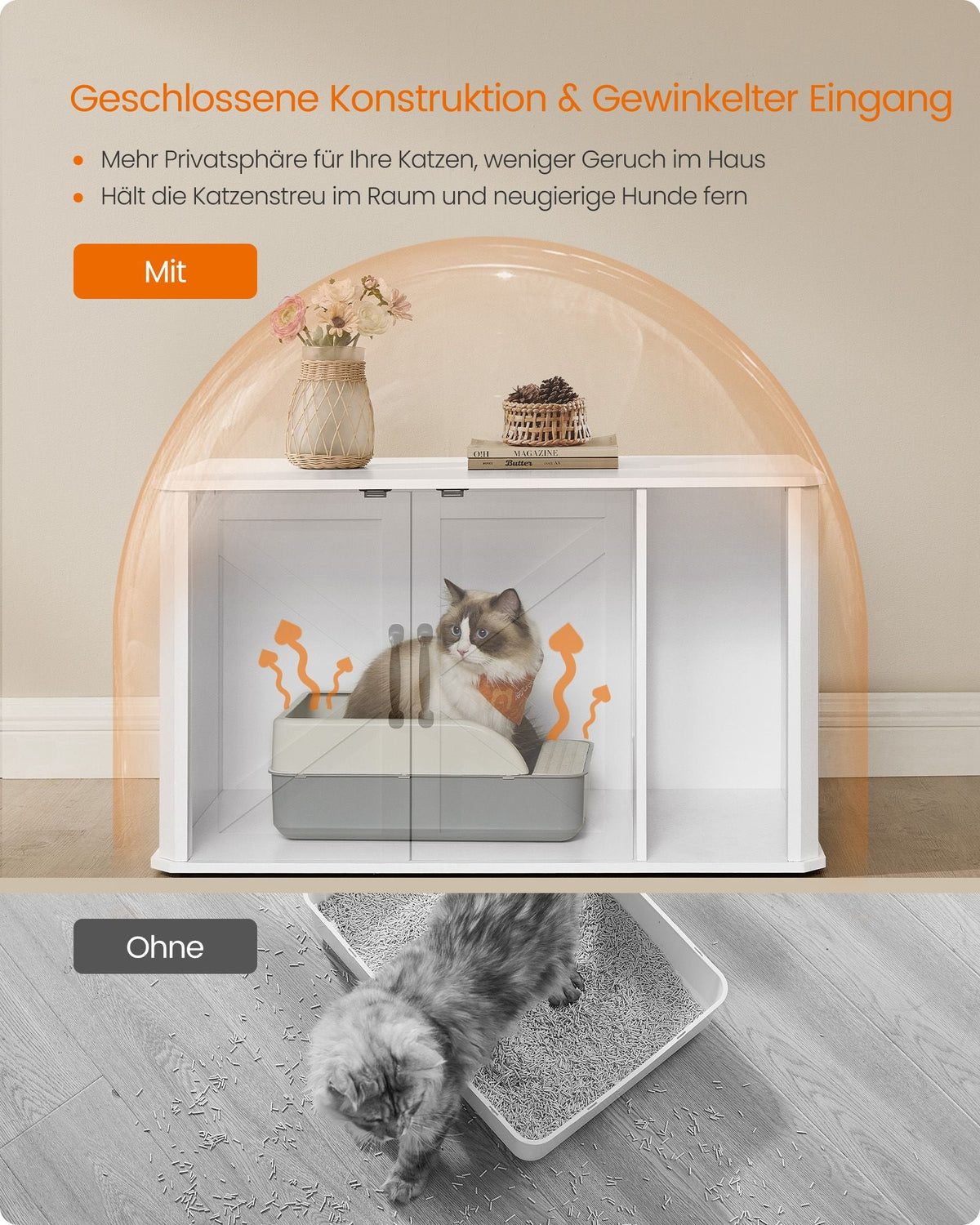 Kattenbak – Modern Design – Dubbele Deuren – Handgrepen – 85 x 48,5 x 50 cm – Spaanplaat