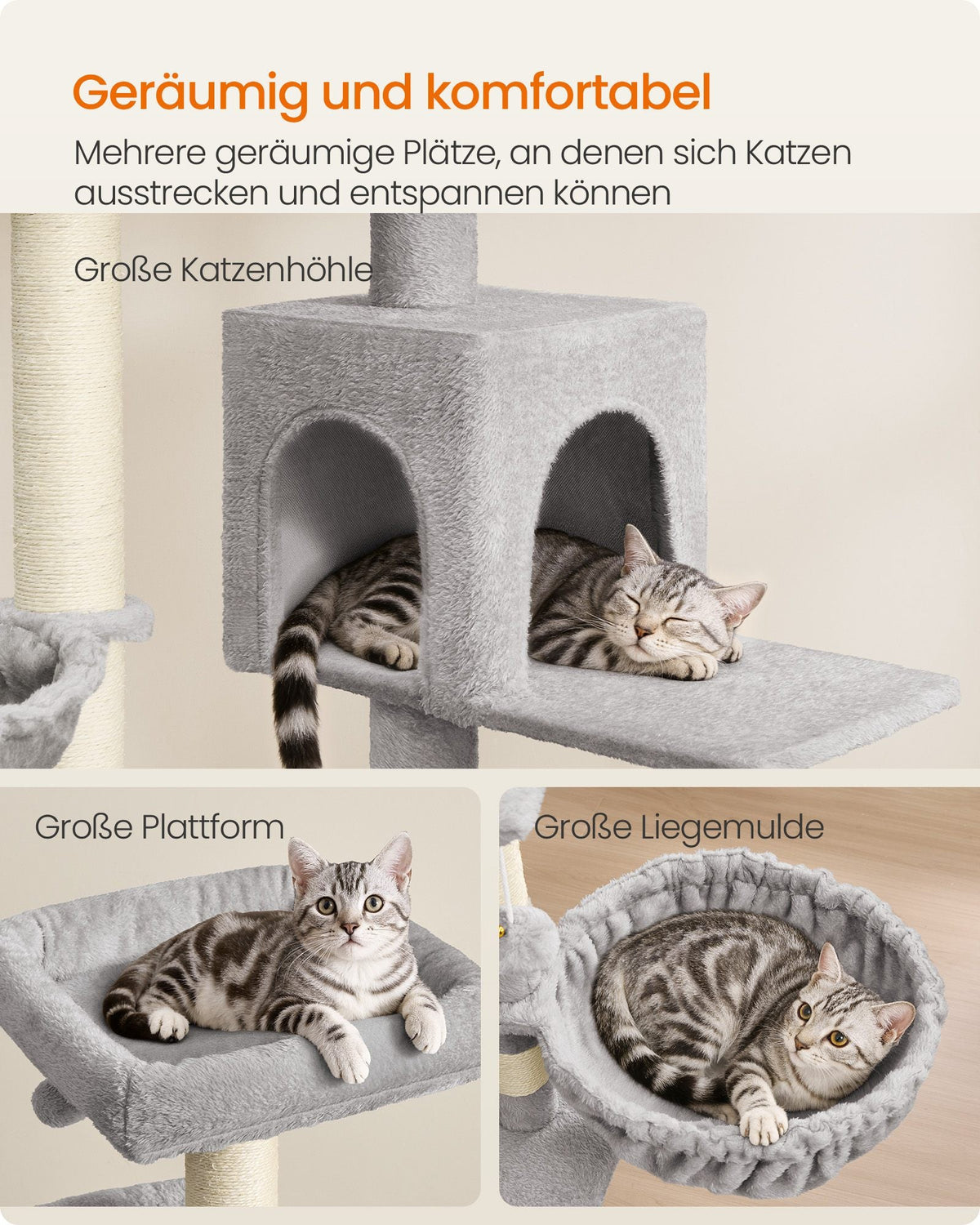Grote Krabpaal 174 cm - Met Ruim Platform En Dubbele Kattengrot - Met Sisal Palen