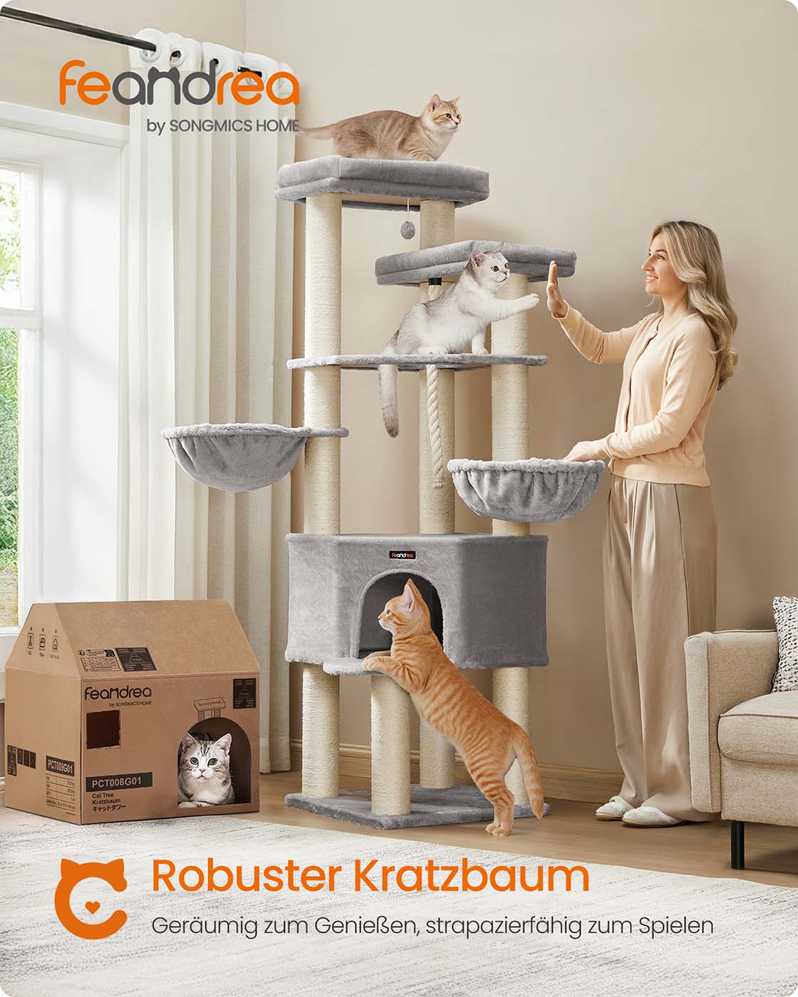 Kattenkrabpaal – XXL Krabmeubel met 13 Krabpalen – 187 cm Hoog