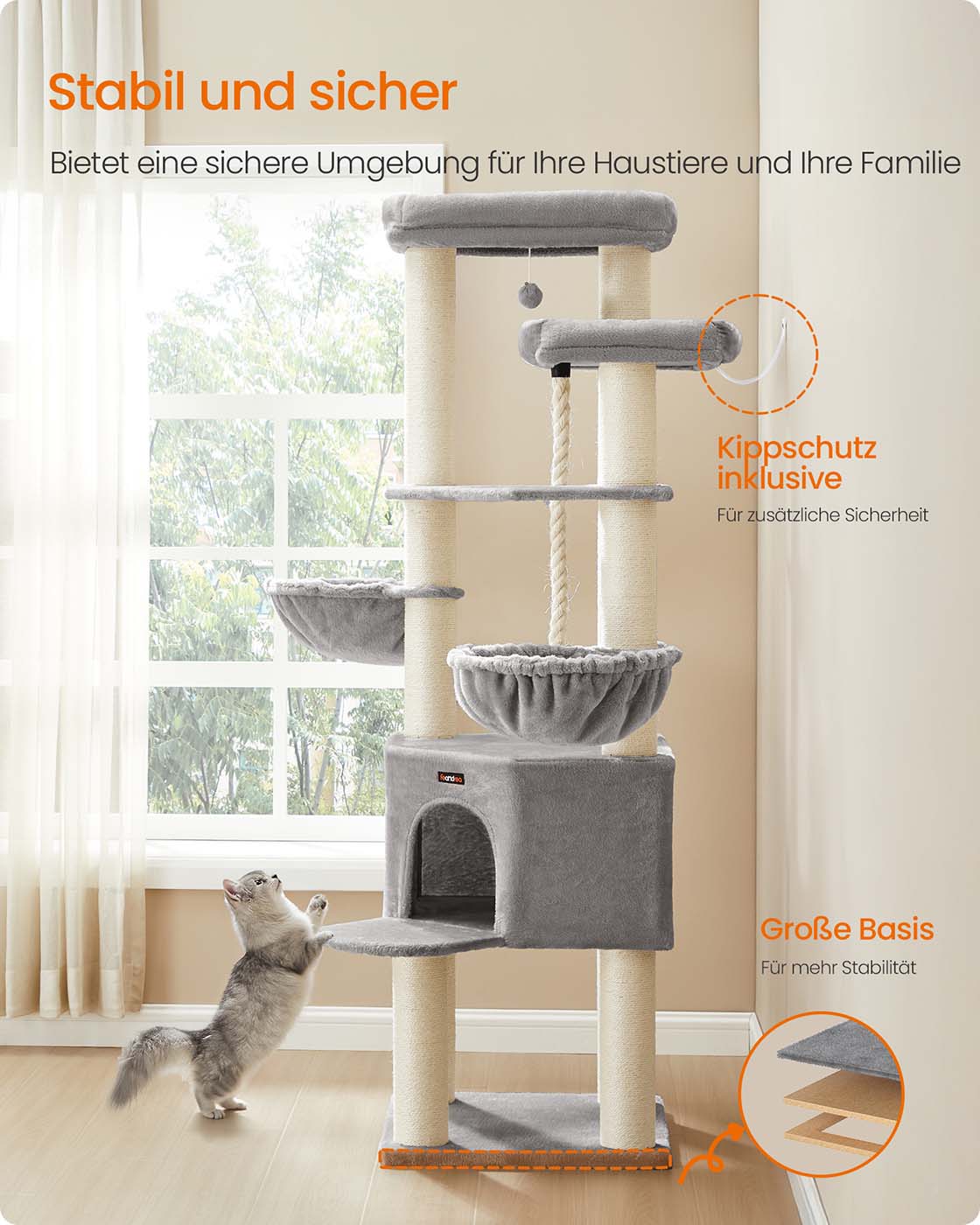 Kattenkrabpaal – XXL Krabmeubel met 13 Krabpalen – 187 cm Hoog