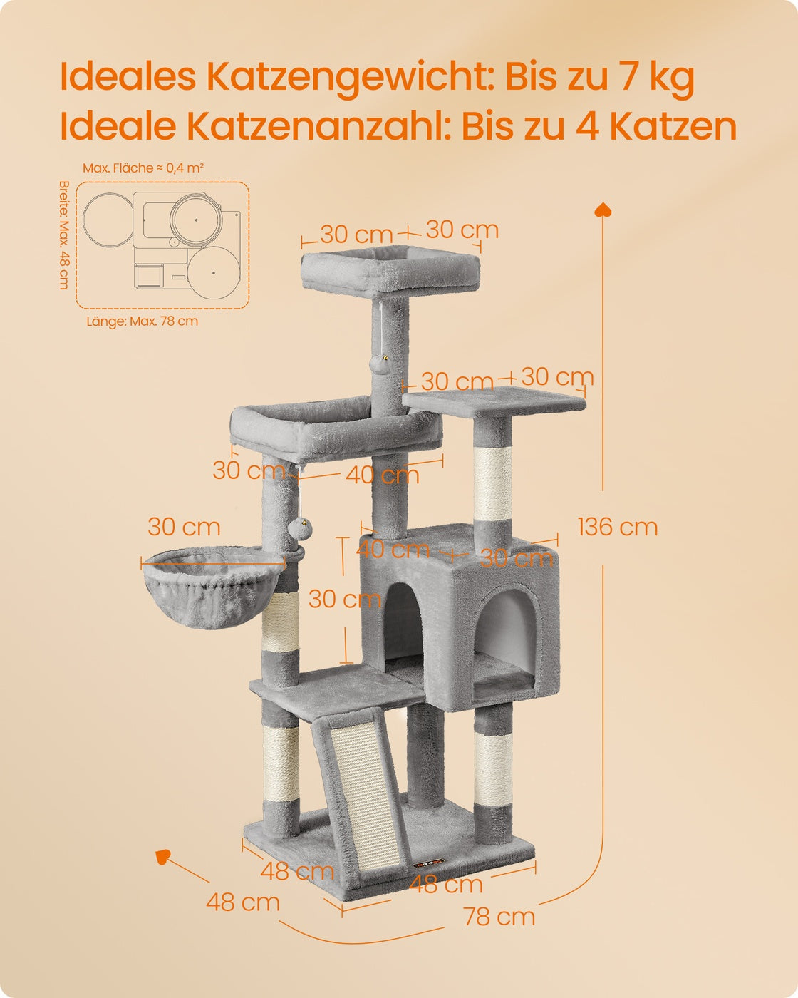 Krabpaal Met 3 Plateaus - Stevige Sisal Wikkeling - Voor Kleine En Middelgrote Katten