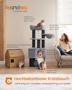 Krabpaal voor Katten 141 cm – Met Hangmat, Speeltunnel & Huisje – Sisal Kattentoren voor Meerdere Katten