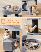 Krabpaal voor Katten 141 cm – Met Hangmat, Speeltunnel & Huisje – Sisal Kattentoren voor Meerdere Katten
