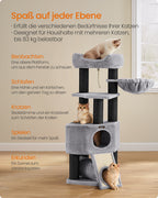 Krabpaal voor Katten 141 cm – Met Hangmat, Speeltunnel & Huisje – Sisal Kattentoren voor Meerdere Katten