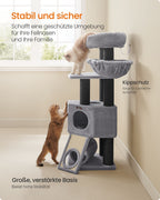 Krabpaal voor Katten 141 cm – Met Hangmat, Speeltunnel & Huisje – Sisal Kattentoren voor Meerdere Katten