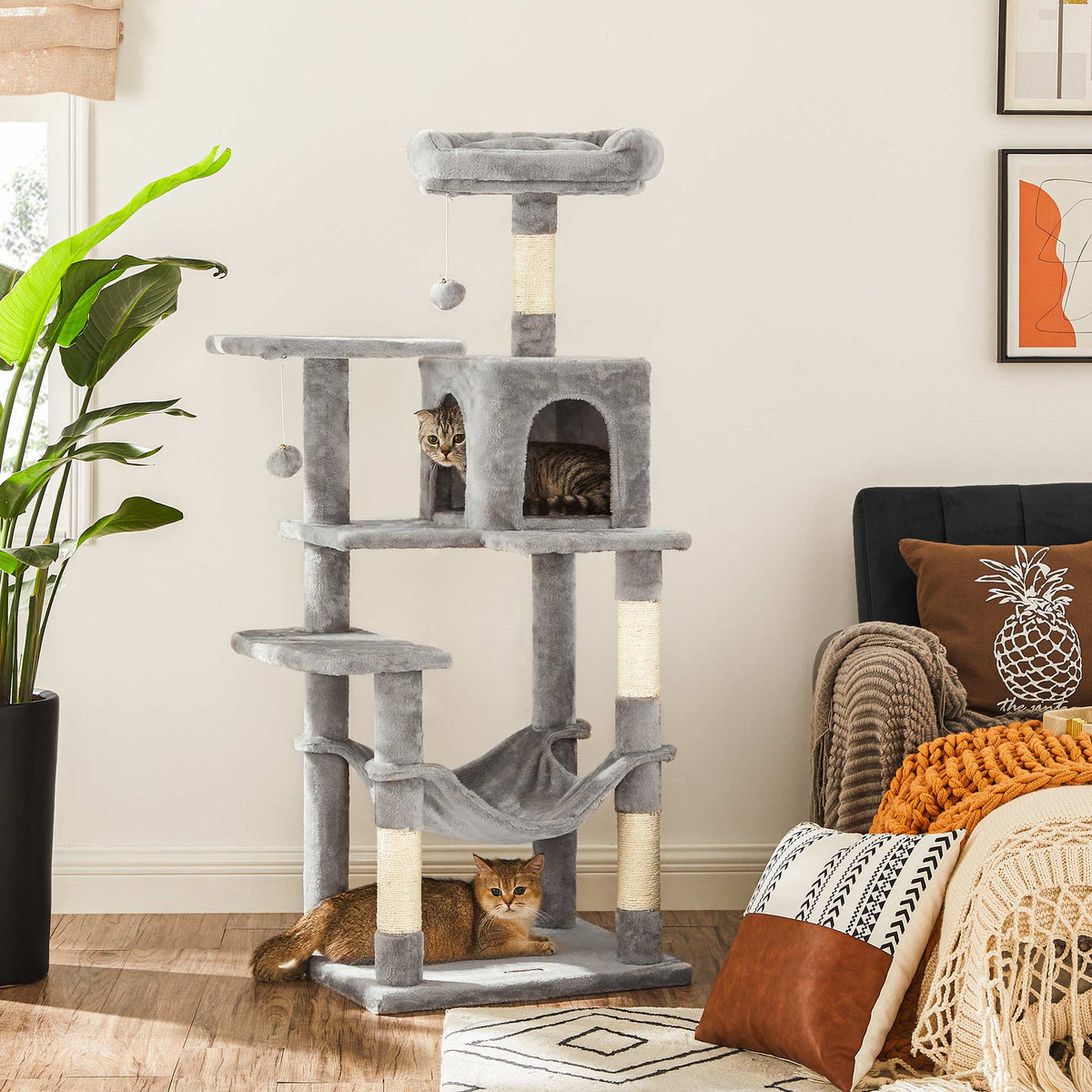 Krabpaal voor Katten – Met Hangmat, Knuffelgrot en Speelballetje – 143 cm Hoog – Voor 1-4 Katten