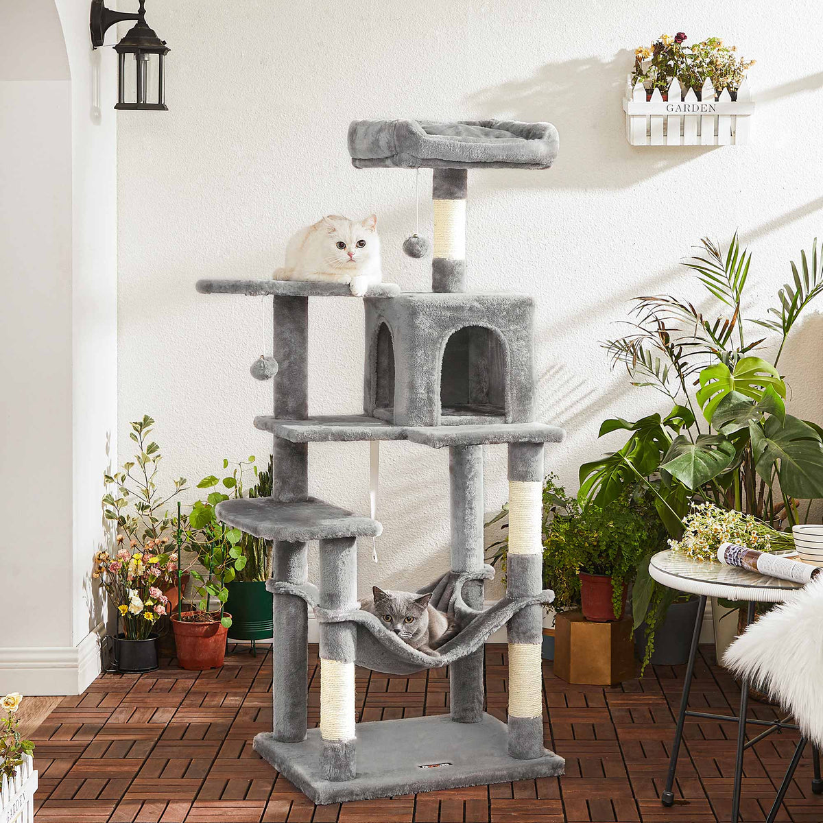 Krabpaal voor Katten – Met Hangmat, Knuffelgrot en Speelballetje – 143 cm Hoog – Voor 1-4 Katten