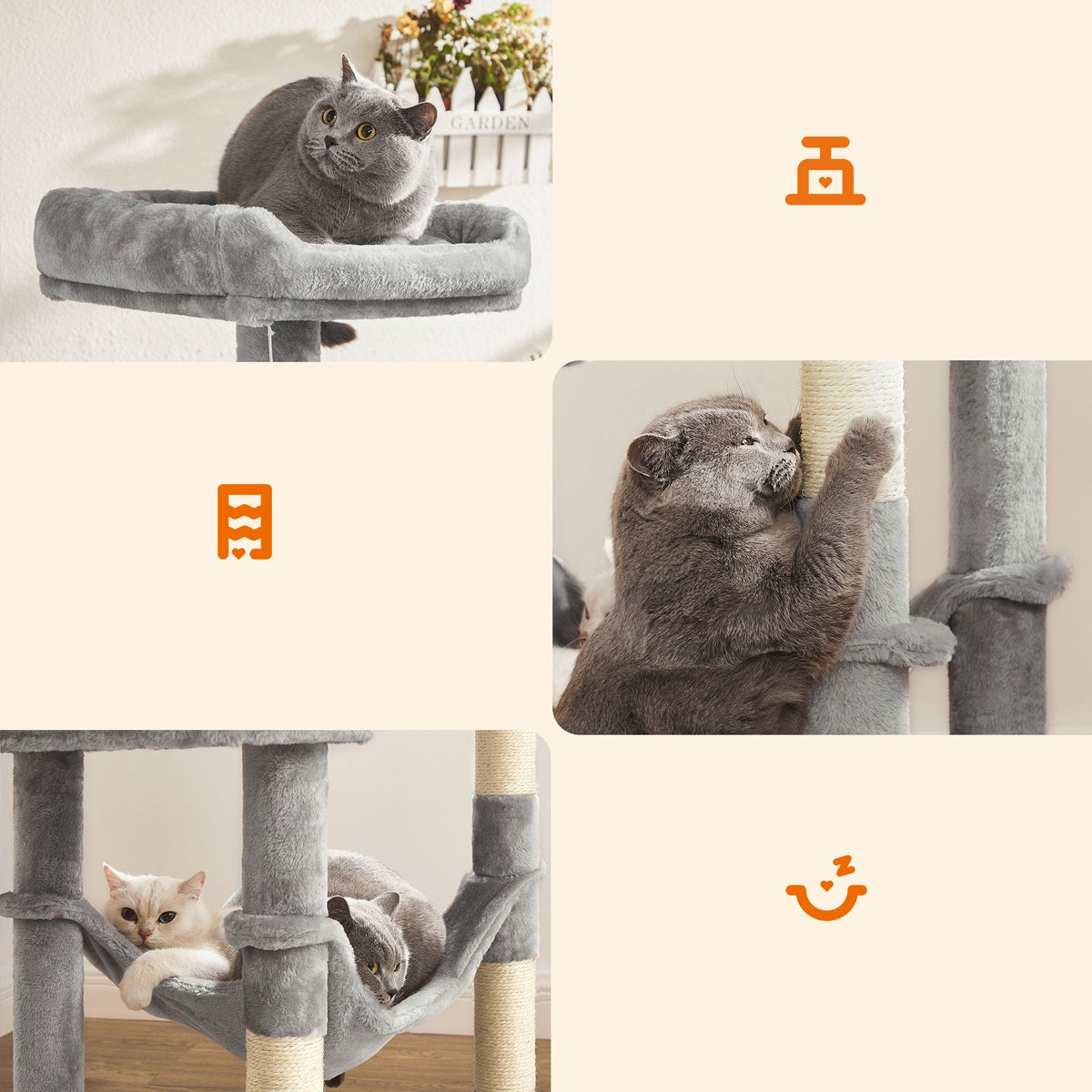 Krabpaal voor Katten – Met Hangmat, Knuffelgrot en Speelballetje – 143 cm Hoog – Voor 1-4 Katten