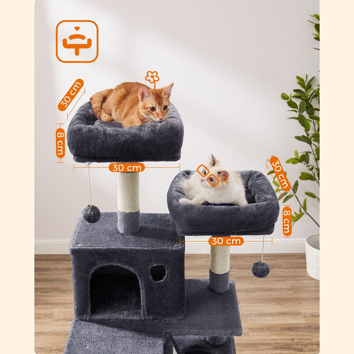 Luxe Krabpaal Van 168 cm – Meerverdiepingen Kattenboom Met Krabpalen, Hangmat en Kattenhuis Voor Grote Katten