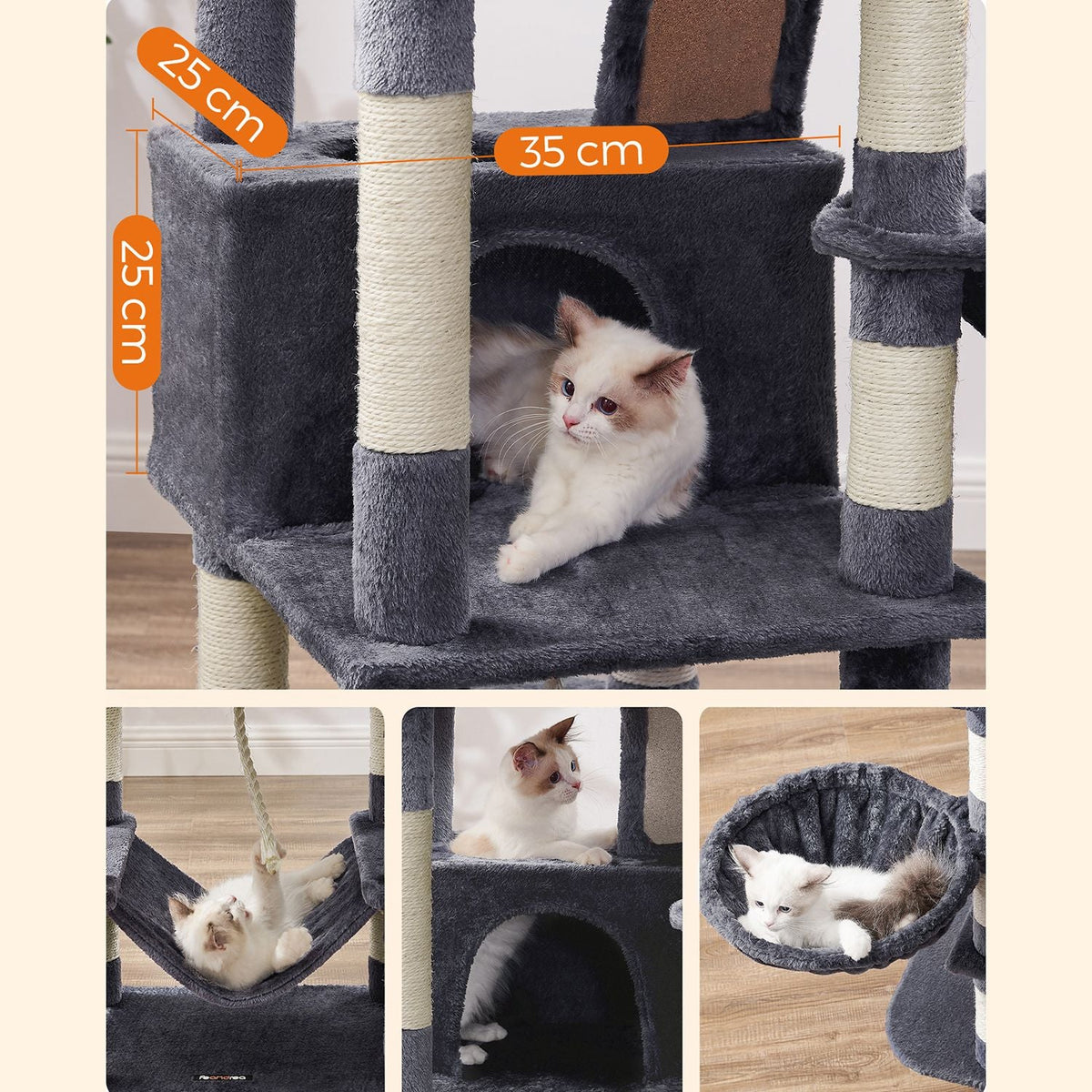 Luxe Krabpaal Van 168 cm – Meerverdiepingen Kattenboom Met Krabpalen, Hangmat en Kattenhuis Voor Grote Katten