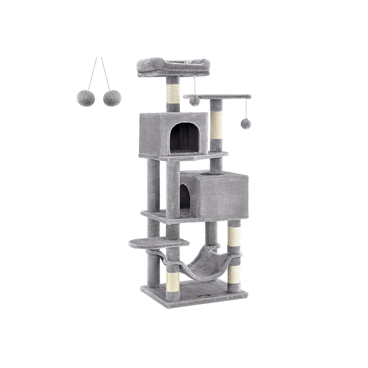 Kattentoren met 2 Grotten en Krabpalen – 155 cm Hoog – Multilevel Speelhuis voor Meerdere Katten